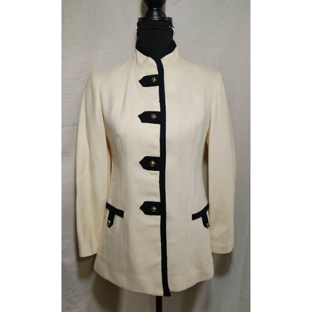 Vintage Jack Winter Womens Wool Jacket Size 10 With Navy Trim & Gold Buttons